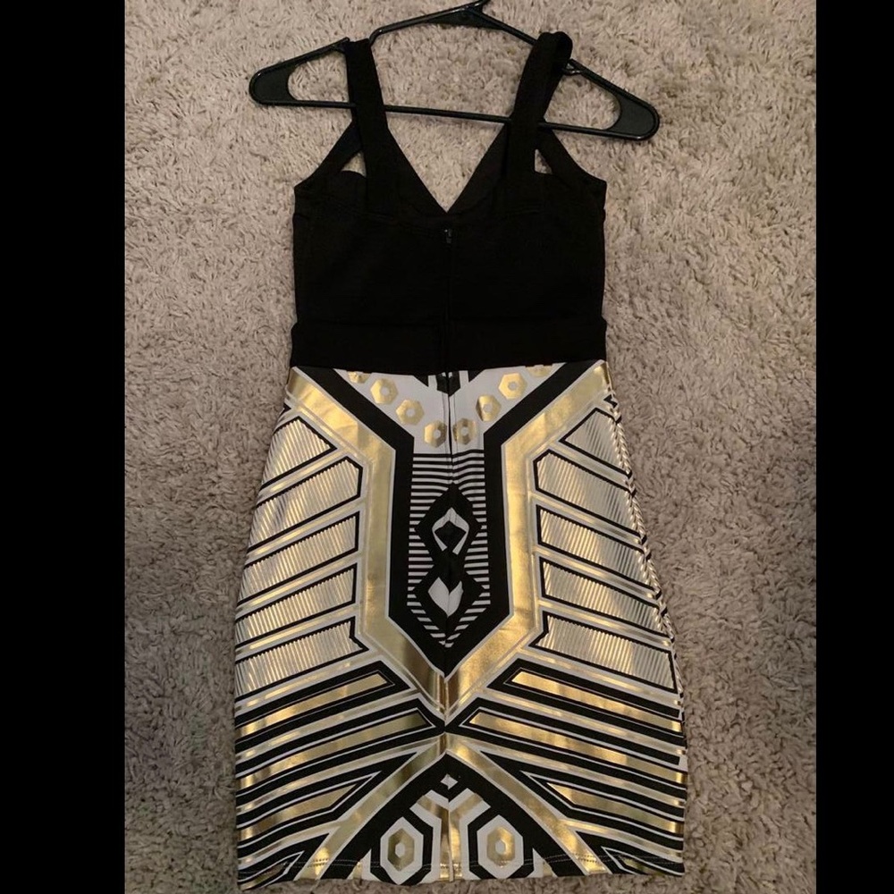 Black and futuristic print bodycon dress